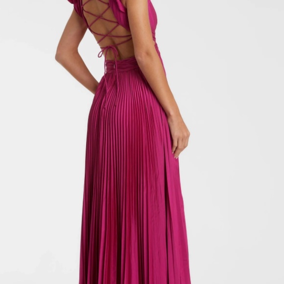 Ieena for Mac Duggal Purple Pleated Ruffled Cap Sleeve Cut Out Lace Up Gown - Picture 3 of 12